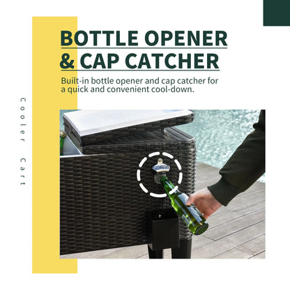 80 Quart Rolling Cooler Cart, Portable Patio Ice Bin, Brown Wicker, Brown Cooler Boxes at Gallery Canada