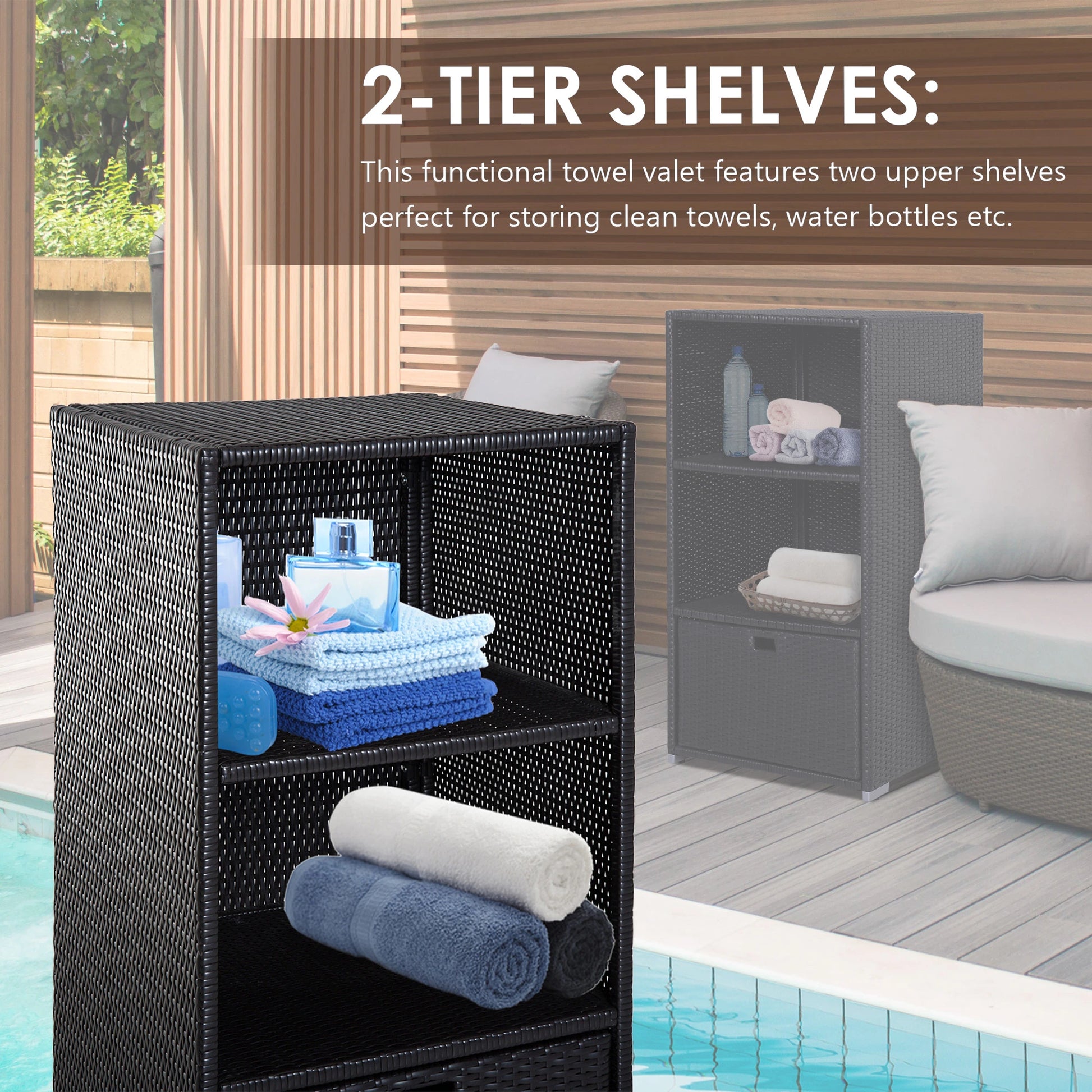 Outdoor Storage Cabinet, Rattan Wicker Pool Towel Organizer, Dark Brown Patio Storage Boxes at Gallery Canada