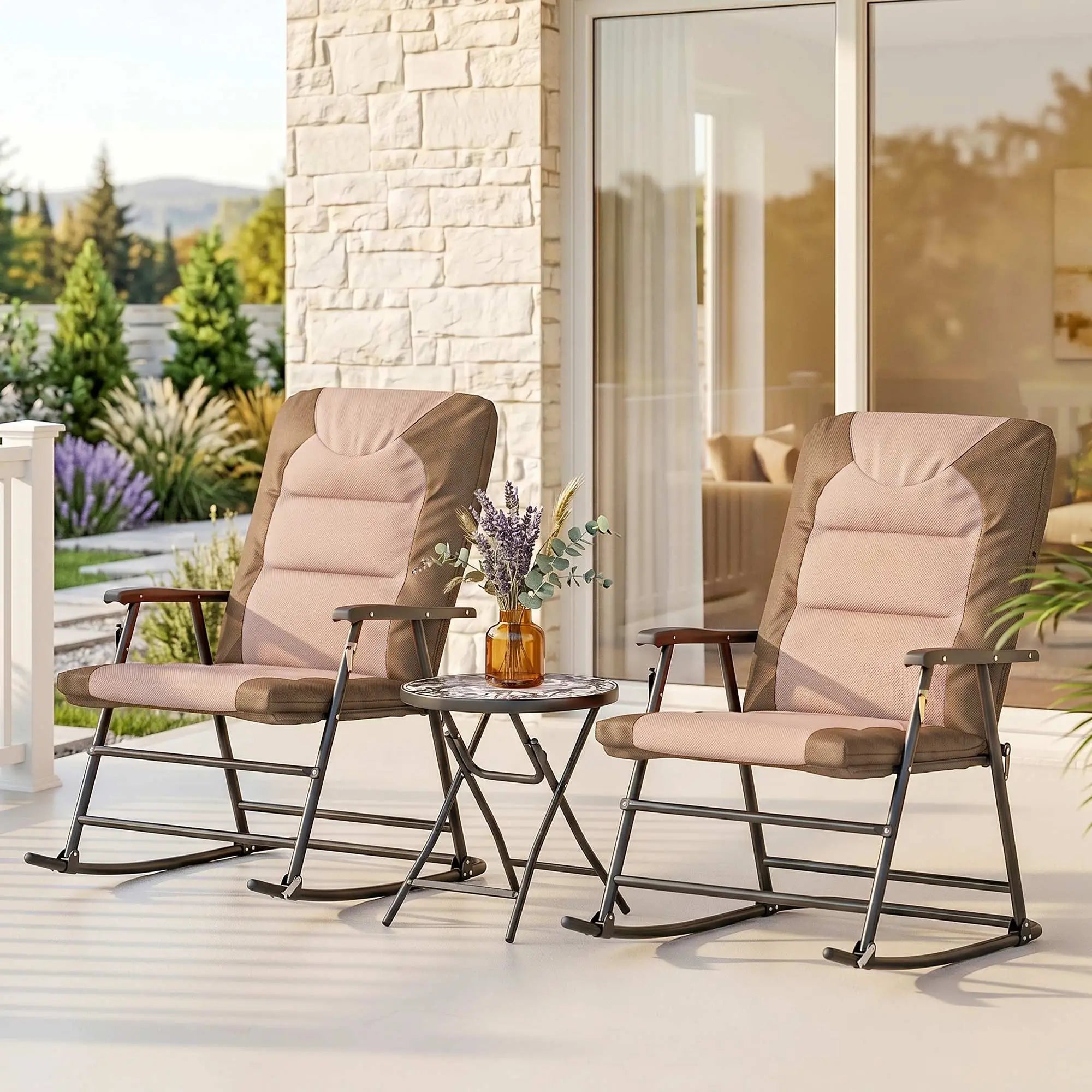3-Piece Foldable Rocking Chair Set, Light Brown Outdoor Rocking Chairs at Gallery Canada