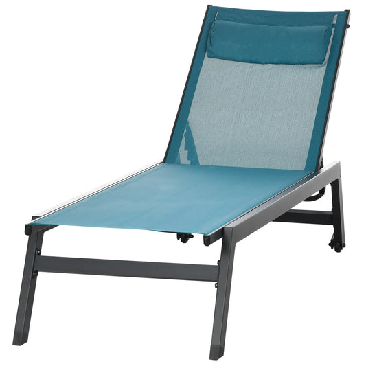 5-Position Tanning Chair With Wheels, Headrest, Aluminum Frame, Blue Lounger Chairs Blue, Dark Grey at Gallery Canada