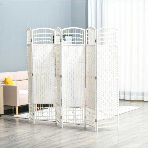 6 Panel Room Divider, 5.6 ft Tall, Folding Privacy Screen, White