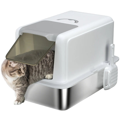Stainless Steel Cat Litter Box, Removable Lid & Scoop, White Cat Litter Box Enclosures at Gallery Canada