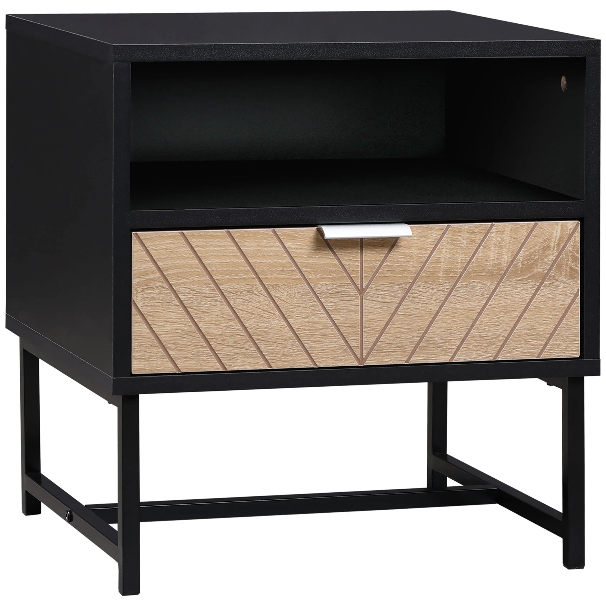 Modern Bedside Table with Drawer, Storage Shelf, Oak, Black Bedside Tables Black, Oak at Gallery Canada