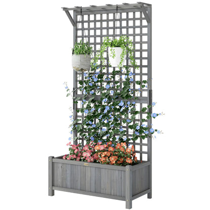 Jardinière en bois avec treillis, lit de jardin surélevé, écran d'intimité, gris foncé