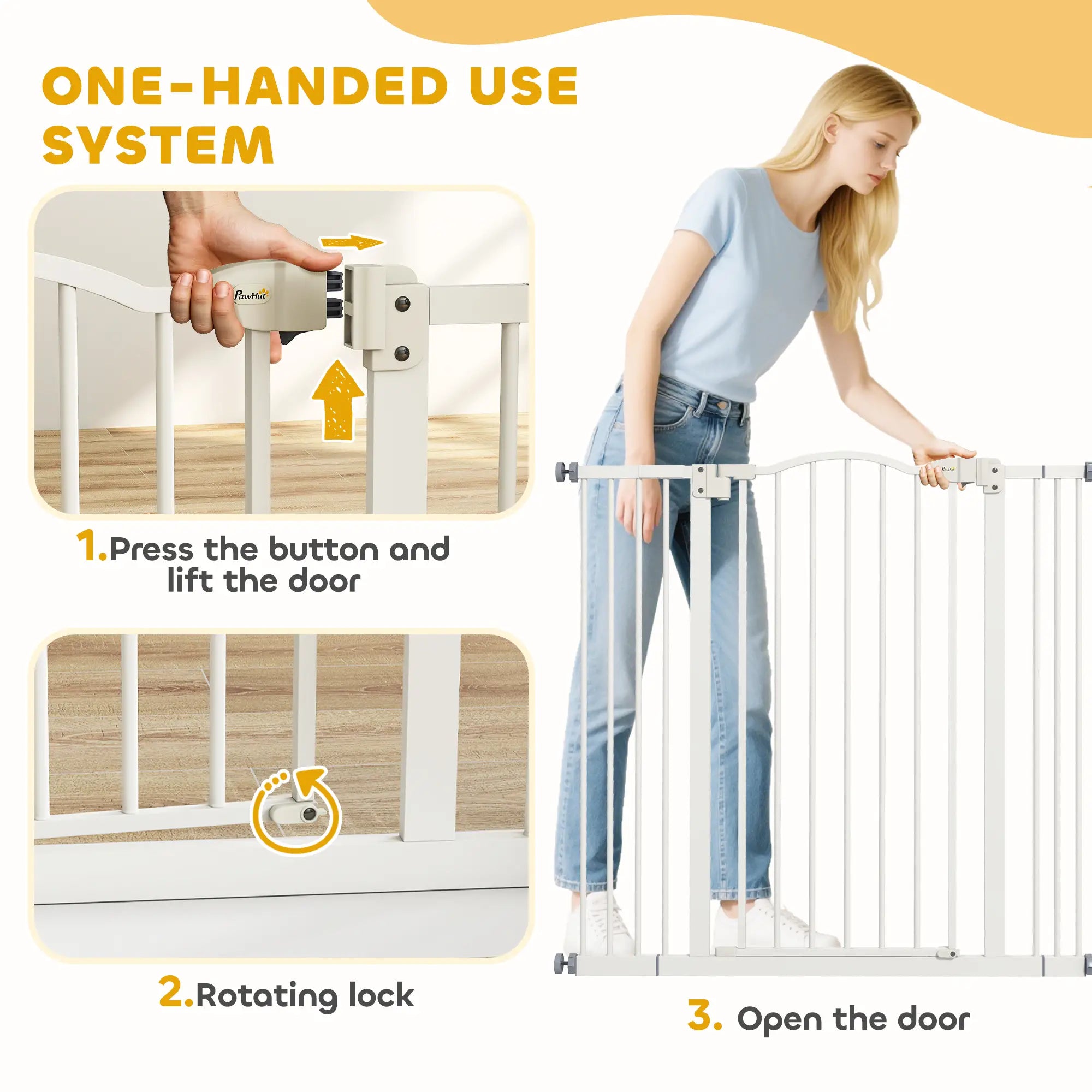 Extra Tall Dog Gate with Door, Pressure Fit, Auto Close, 29-39 Inches, White Houses, Kennels & Pens at Gallery Canada