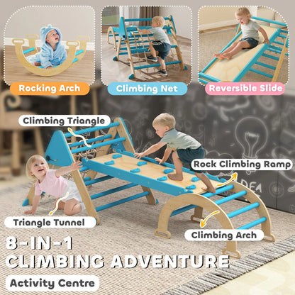 8-in-1 Pikler Triangle Set, Foldable Wooden Climbing Toys, Blue Kids Gym & Playmats at Gallery Canada
