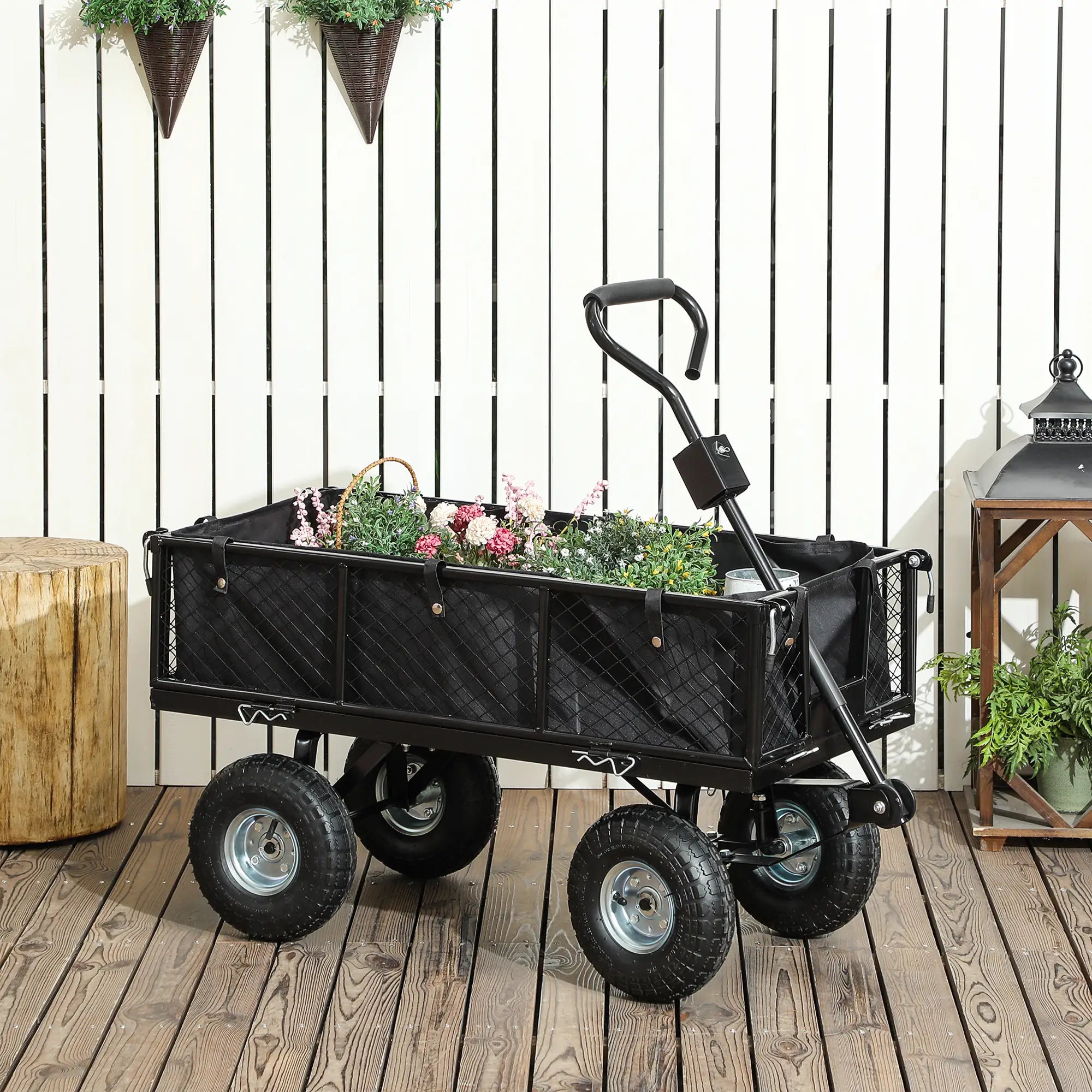 Steel Garden Cart, Utility Wagon, Removable Liner, Quick-Release Sides, 10