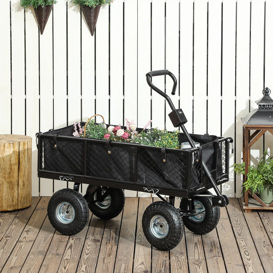 Steel Garden Cart, Utility Wagon, Removable Liner, Quick-Release Sides, 10" Wheels, 660lbs Capacity Folding Garden Carts Black at Gallery Canada