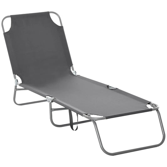 Folding Outdoor Lounge Chair, Reclining Beach Lounger, Breathable Mesh, Grey Lounger Chairs Grey at Gallery Canada