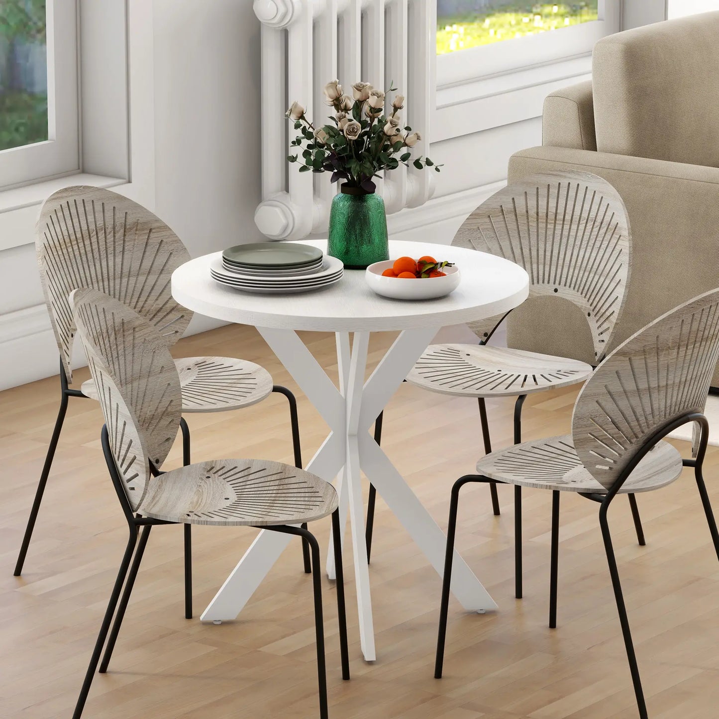 29" Round Dining Table, Steel Legs, White Dining Tables at Gallery Canada