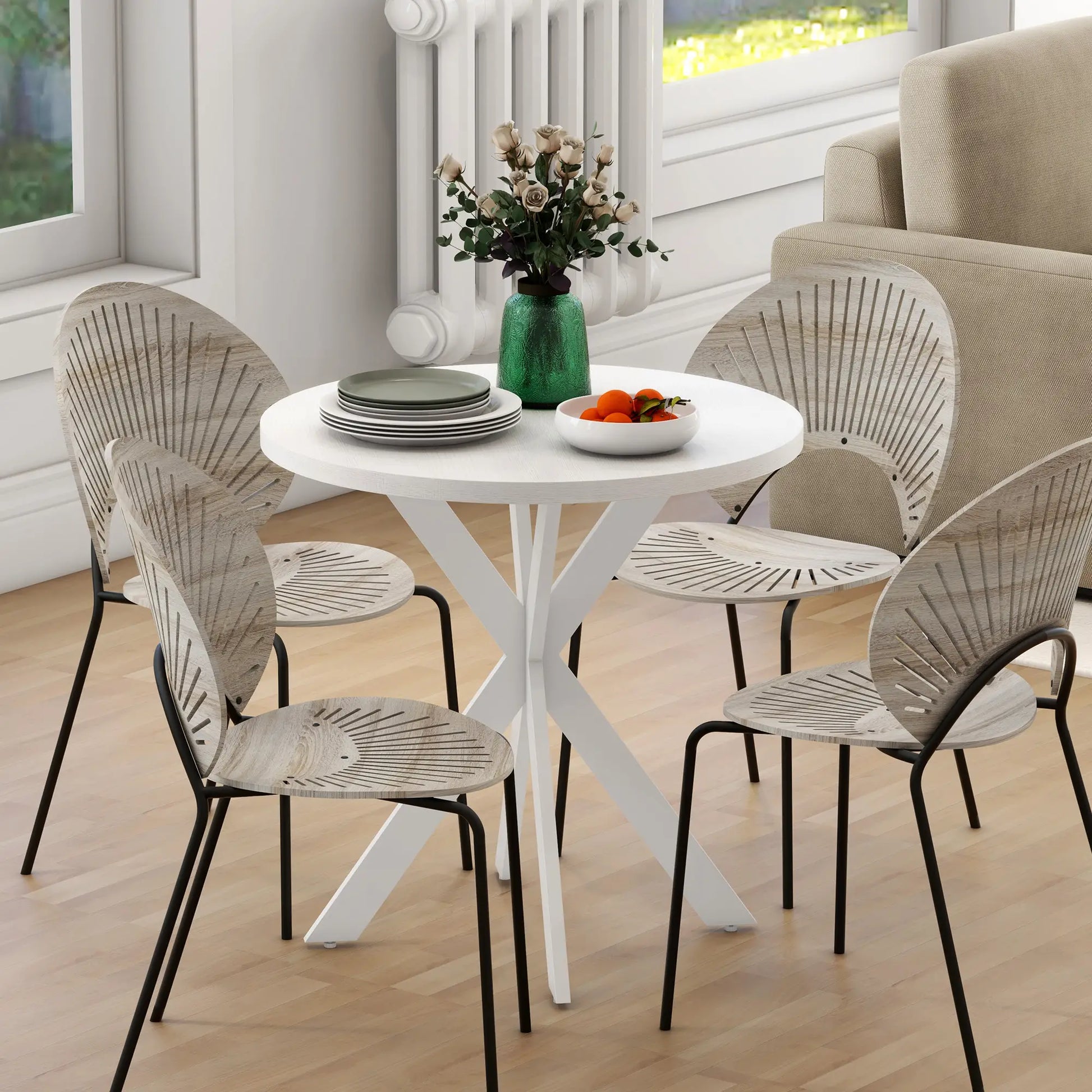 29" Round Dining Table, Steel Legs, White Dining Tables at Gallery Canada