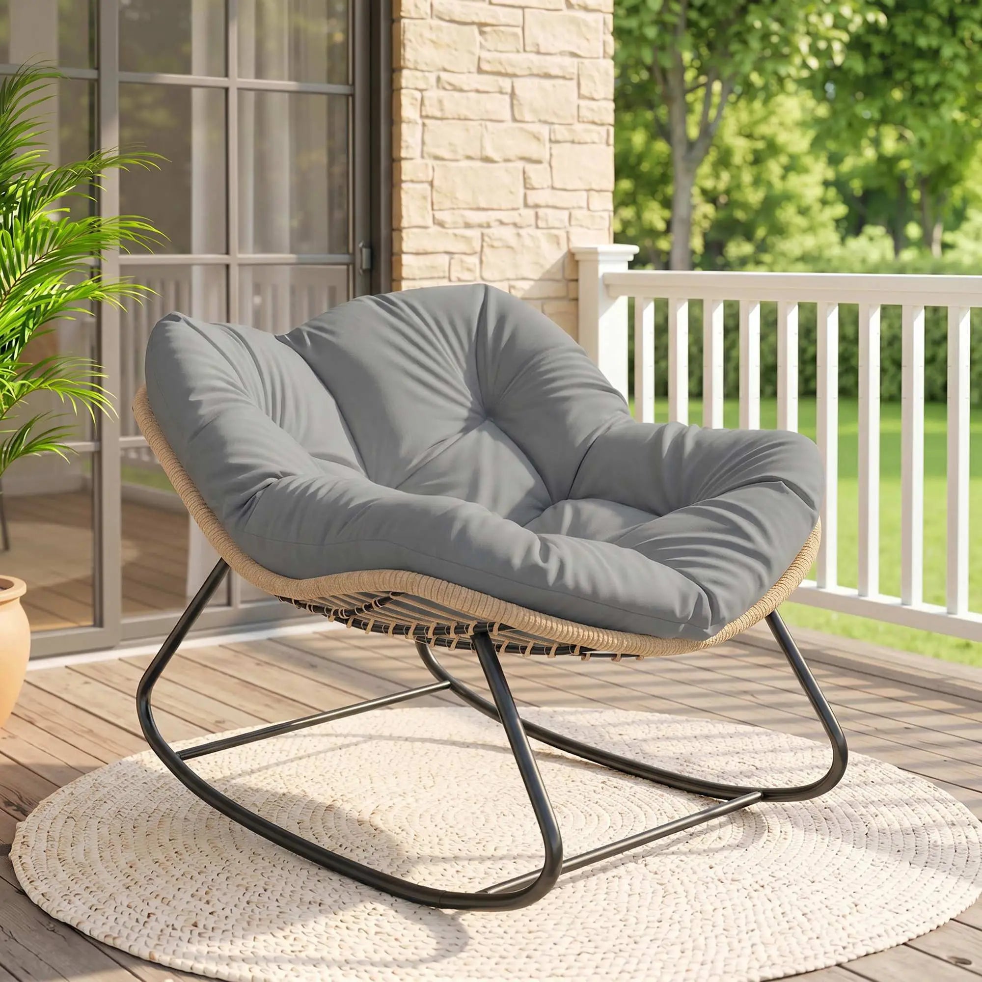 Papasan Rocking Chair, Oversized With Cushion, Grey Outdoor Rocking Chairs at Gallery Canada