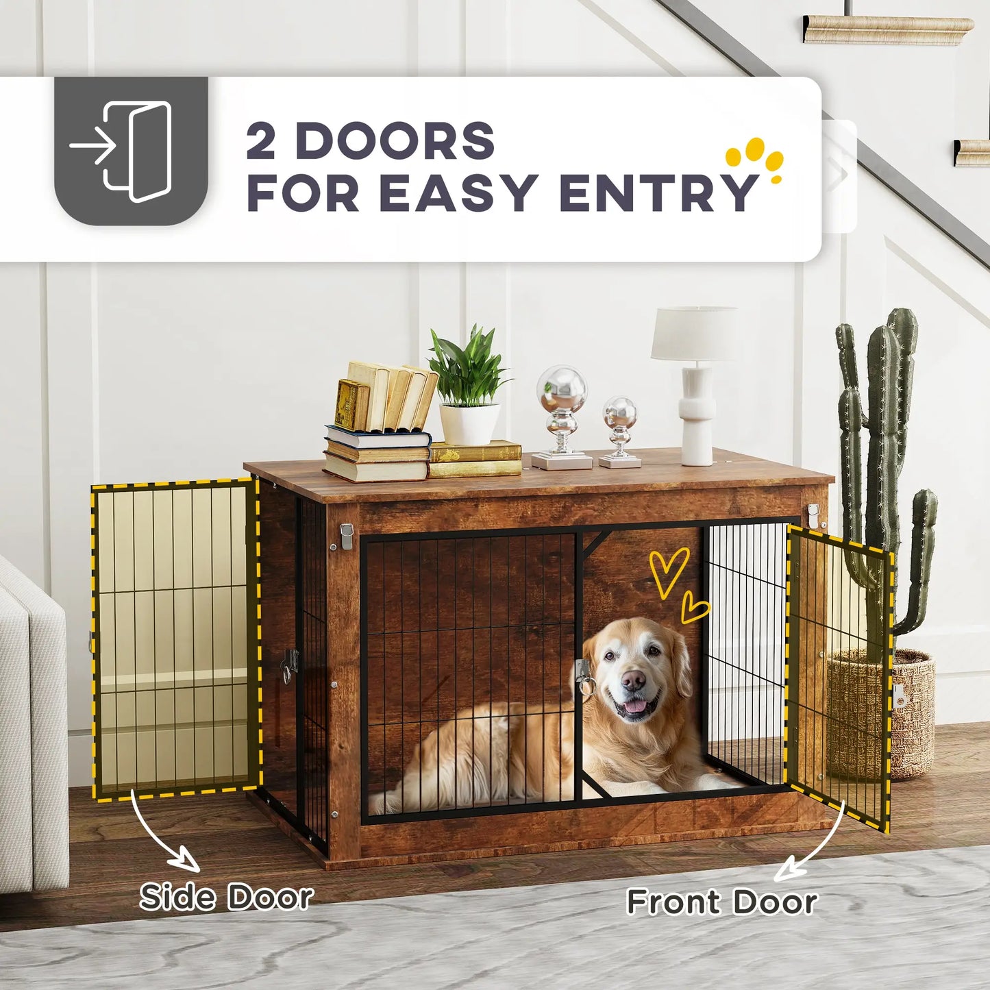 39" Dog Crate Furniture, Flip-up Top, 2 Doors, Rustic Brown Houses, Kennels & Pens at Gallery Canada