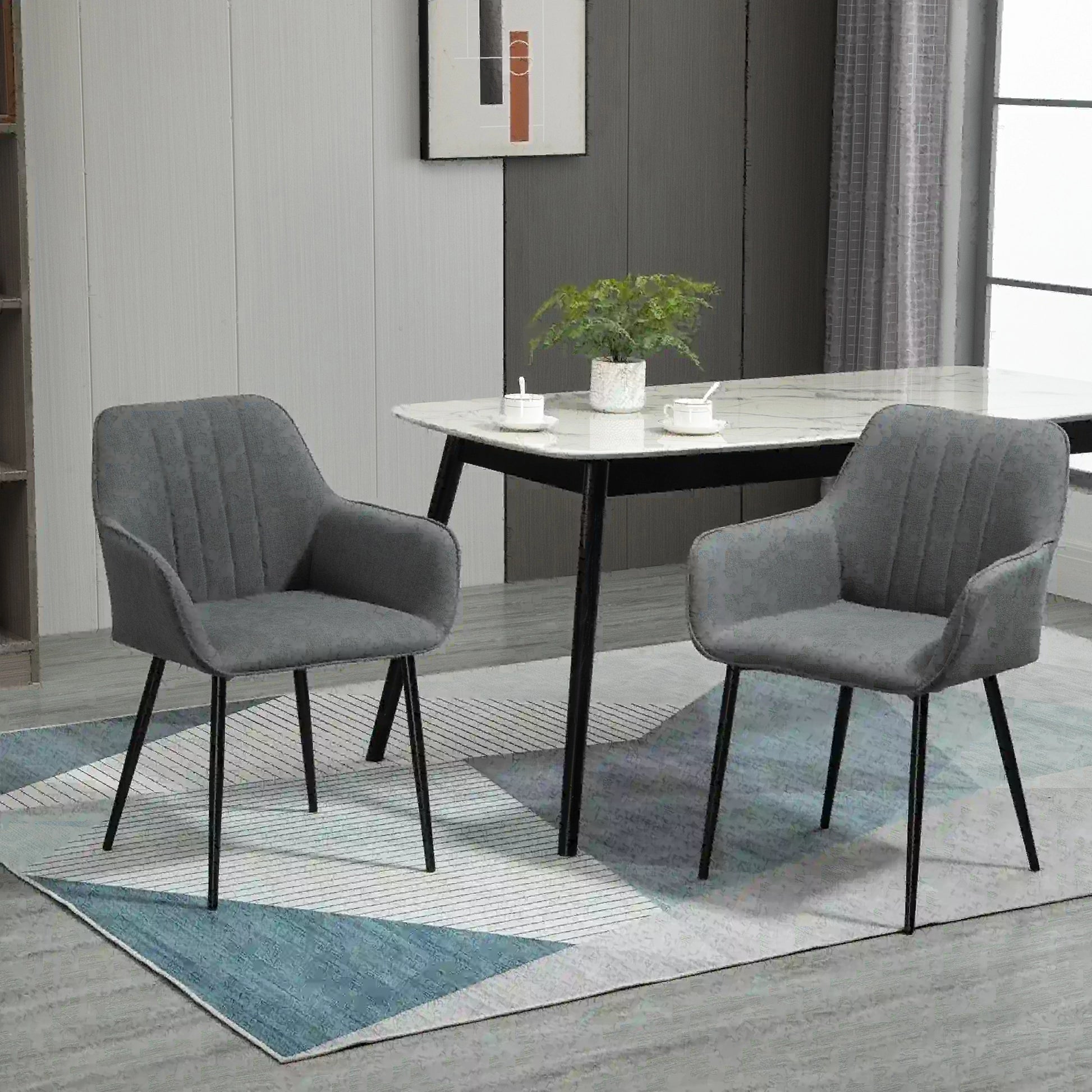 Dining Chairs Set of 2, Linen Upholstery, Metal Legs, Dark Grey Bar Stools at Gallery Canada