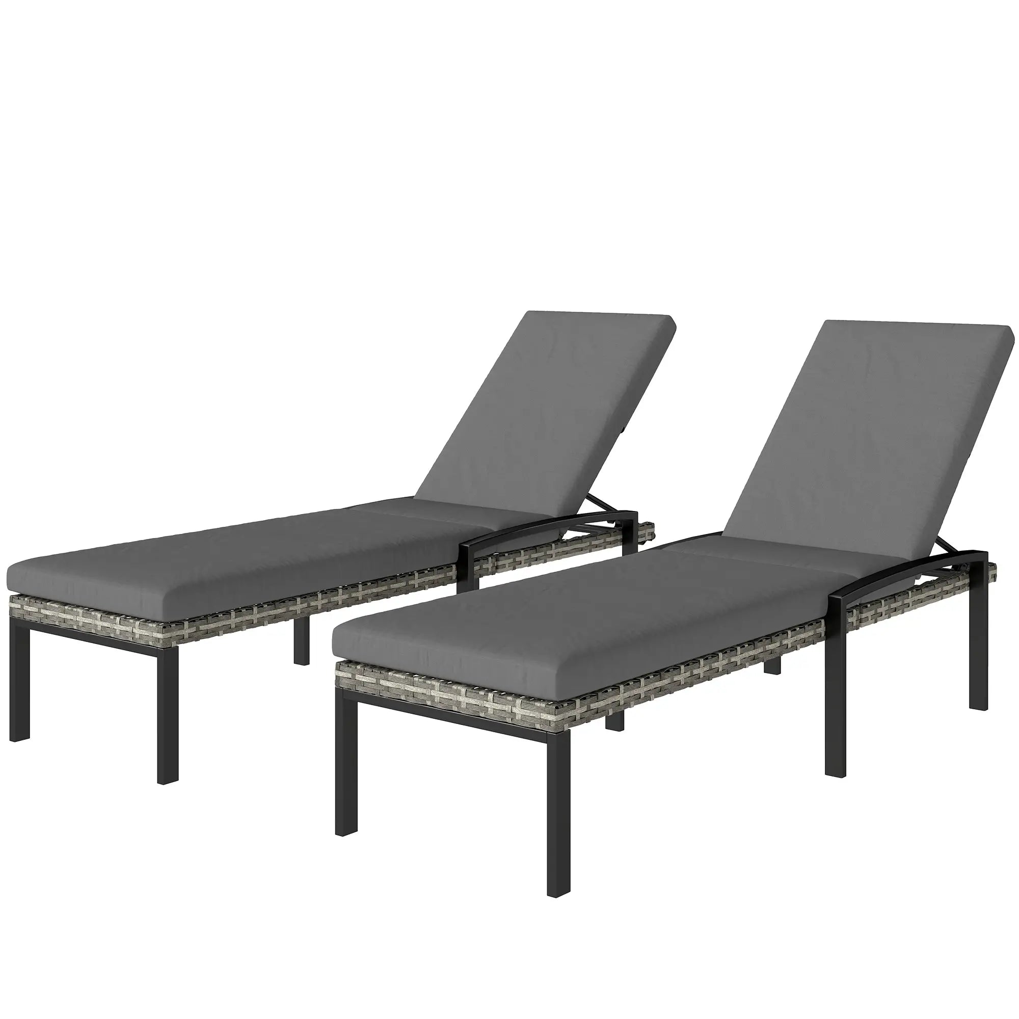 Outdoor Chaise Lounge Chairs, Set of 2 Wicker Patio Chairs, 5-Level Adjustable Backrest Wicker Chaise Loungers Gradient Grey, Light Grey, Black at Gallery Canada
