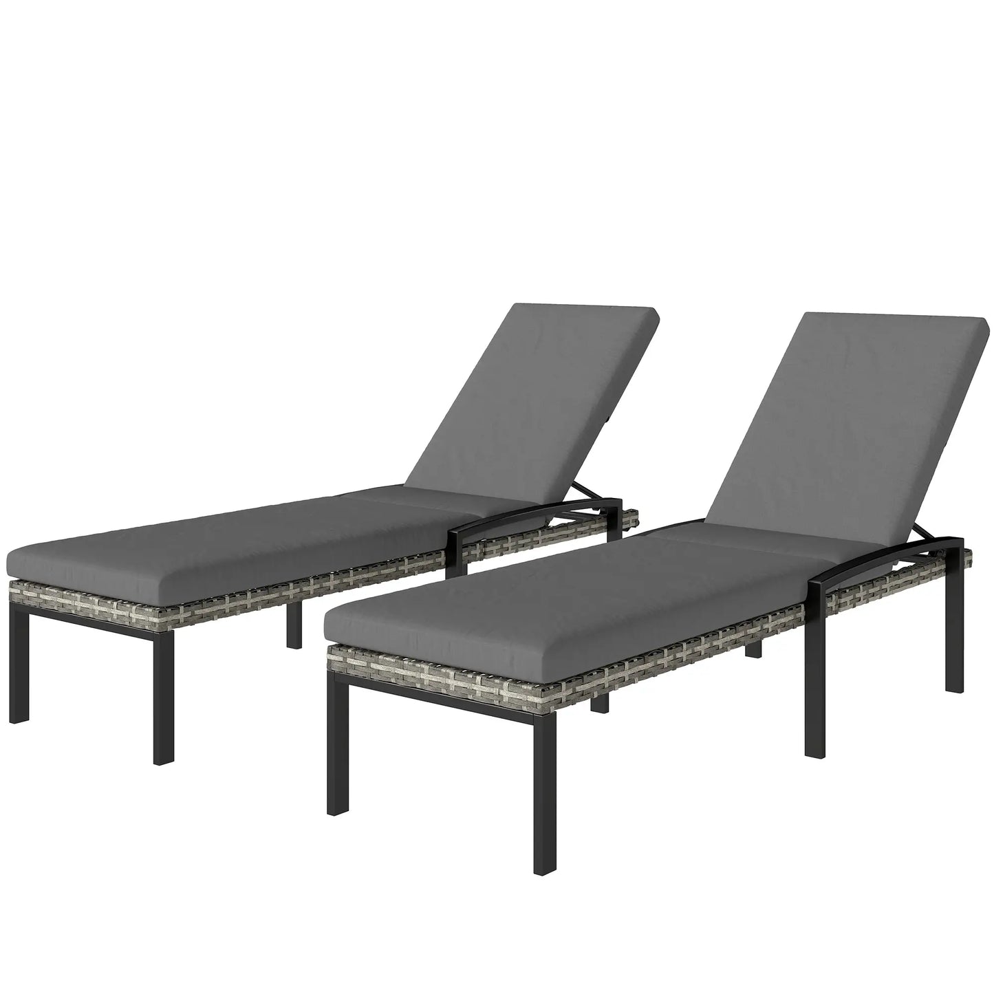 Outdoor Chaise Lounge Chairs, Set of 2 Wicker Patio Chairs, 5-Level Adjustable Backrest Wicker Chaise Loungers Gradient Grey, Light Grey, Black at Gallery Canada