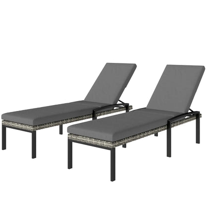 Outdoor Chaise Lounge Chairs, Set of 2 Wicker Patio Chairs, 5-Level Adjustable Backrest Wicker Chaise Loungers Gradient Grey, Light Grey, Black at Gallery Canada