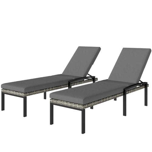 Outdoor Chaise Lounge Chairs, Set of 2 Wicker Patio Chairs, 5-Level Adjustable Backrest