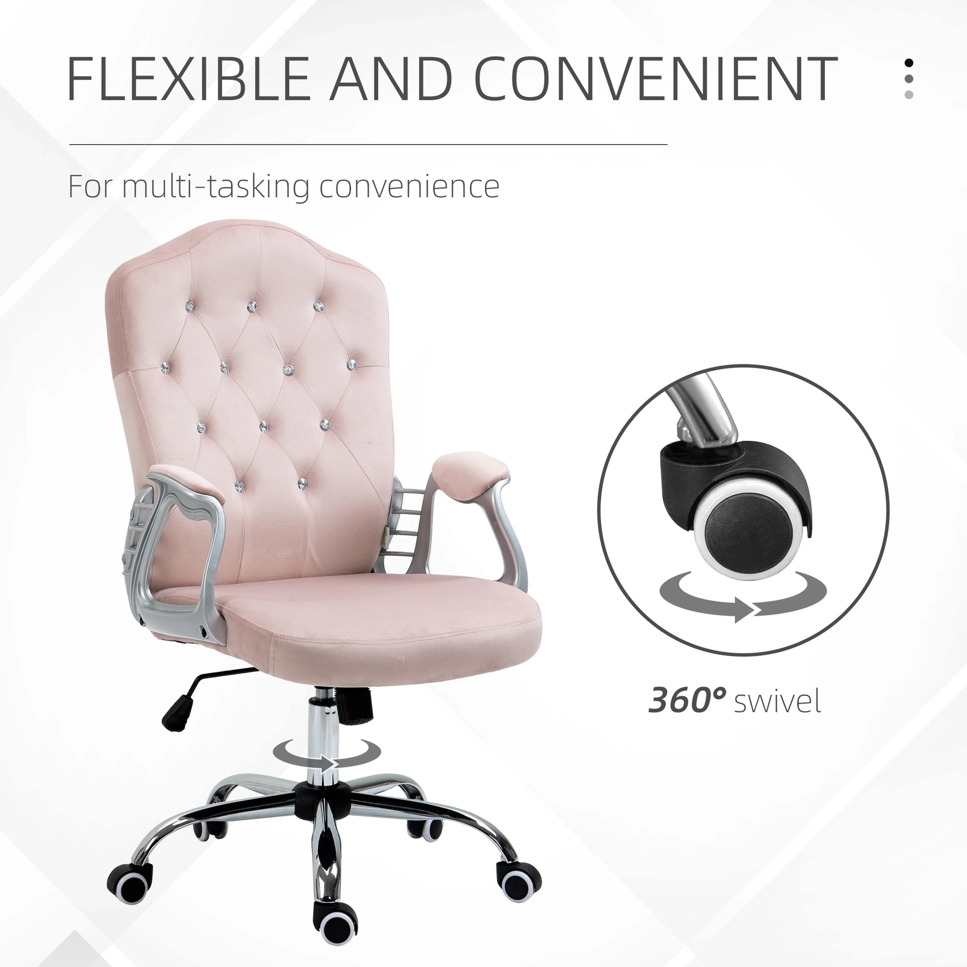 Velvet Office Chair, Button Tufted Desk Chair, Swivel Wheels, Adjustable Height, Pink Executive & Manager Chairs at Gallery Canada