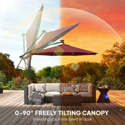 10 ft Offset Patio Umbrella, Solar Light, 360° Rotation, Tilt, Wine Red Offset Cantilever Umbrellas at Gallery Canada