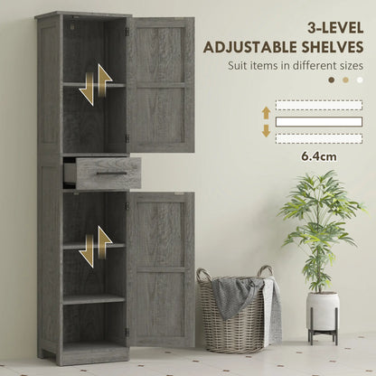 67" Tall Narrow Bathroom Cabinet, Adjustable Shelves, Barn Doors, Dark Grey Bathroom Cabinets at Gallery Canada