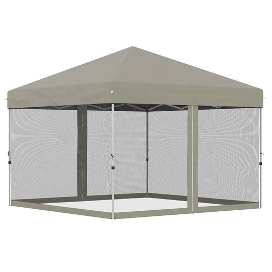 10' x 10' Pop-Up Canopy Tent, Mesh Sidewalls, Adjustable Height, Beige Pop Up Canopies Beige at Gallery Canada