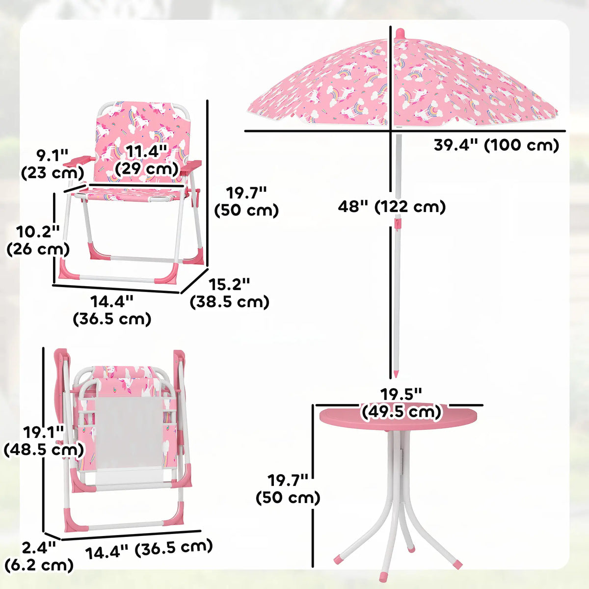 Kids Picnic Table Set, 2 Folding Chairs, Umbrella, Pink Kids Outdoor Furniture at Gallery Canada