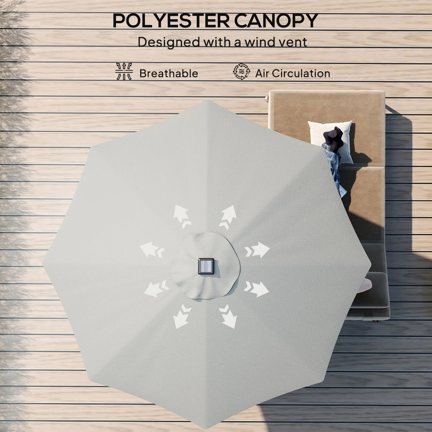 8.8 ft Solar Patio Umbrella, Adjustable LED Lights, Dark Grey Sun Umbrellas at Gallery Canada