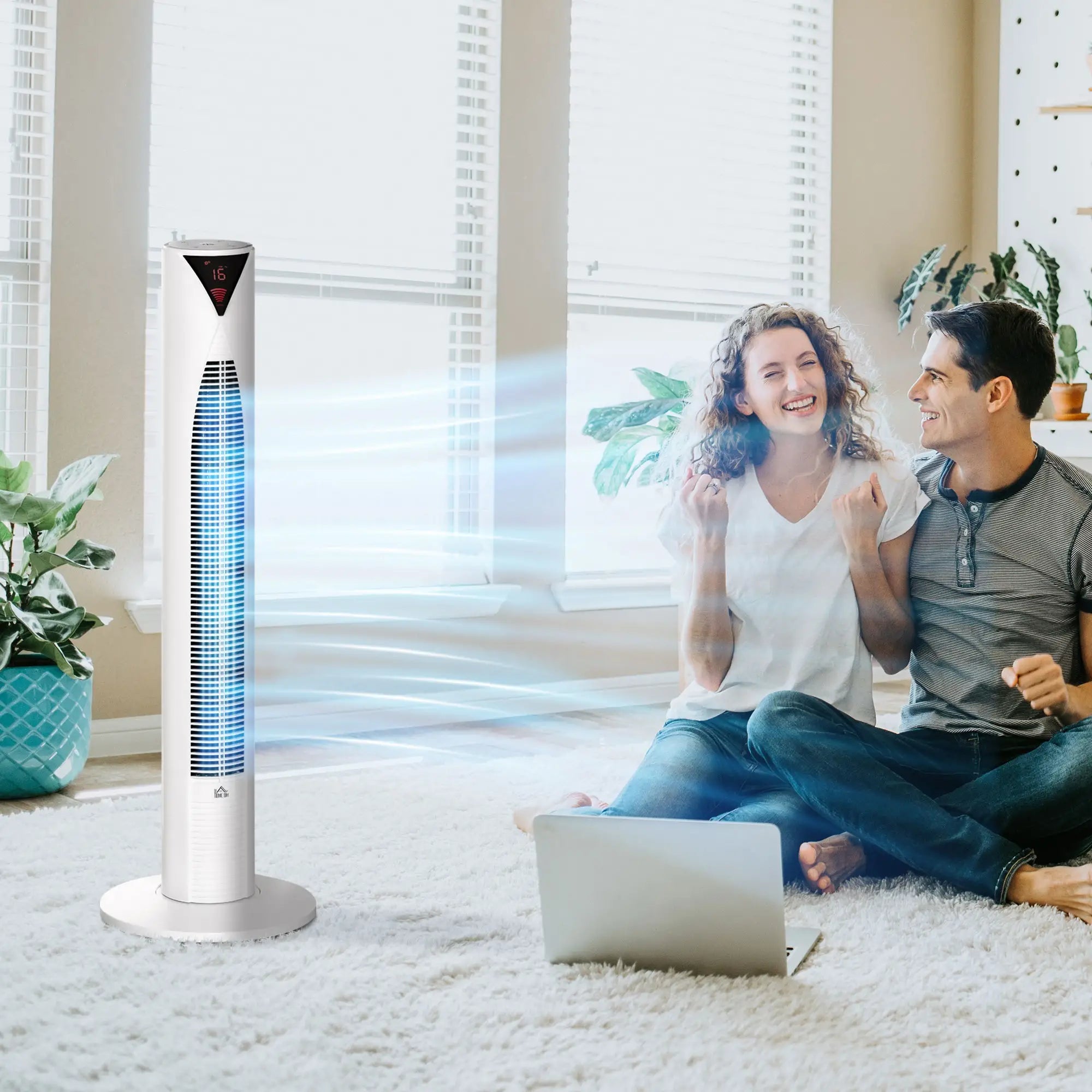 Freestanding Tower Fan, 3 Speed, 12h Timer, Oscillating, LED Panel, Remote, White Tower Fans at Gallery Canada