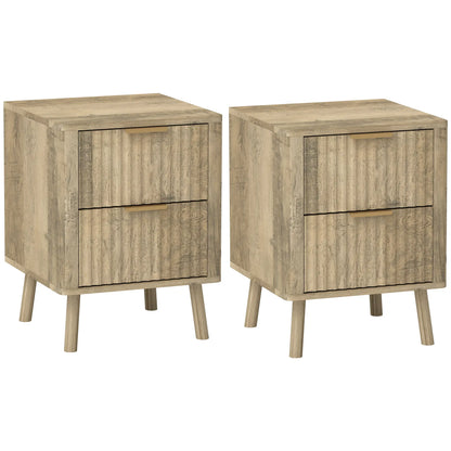 Night Stands Set of 2, Finger Pulls, Fluted Drawers, Round Edges, Oak Bedside Tables at Gallery Canada