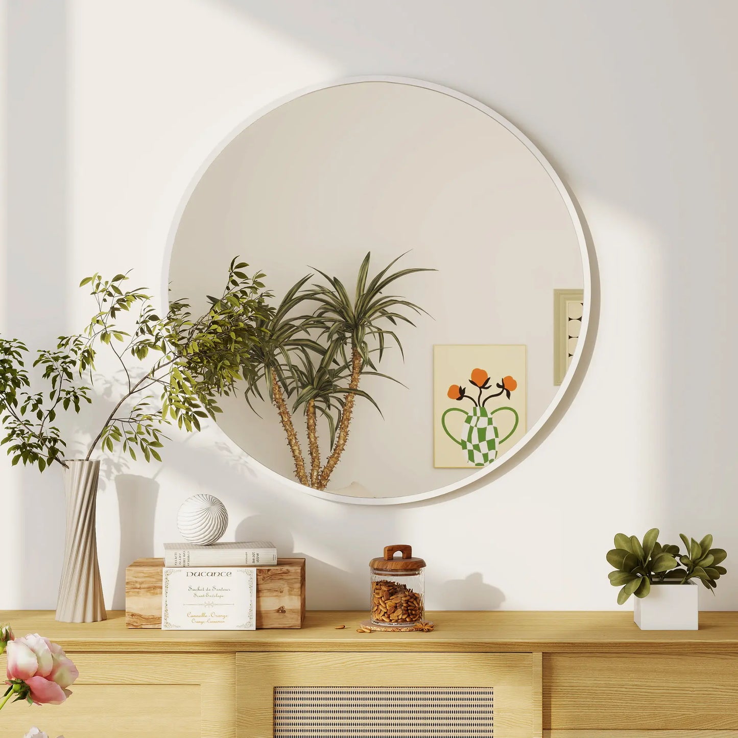 36" Round Mirror, Metal Frame, Bathroom Wall Mirror, White Wall Mirrors at Gallery Canada