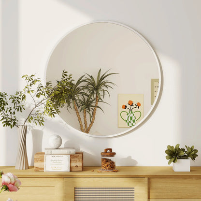 36" Round Mirror, Metal Frame, Bathroom Wall Mirror, White Wall Mirrors at Gallery Canada