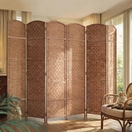 6ft Folding Room Divider, 6 Panel Wooden Frame, Natural Room Dividers Natural at Gallery Canada