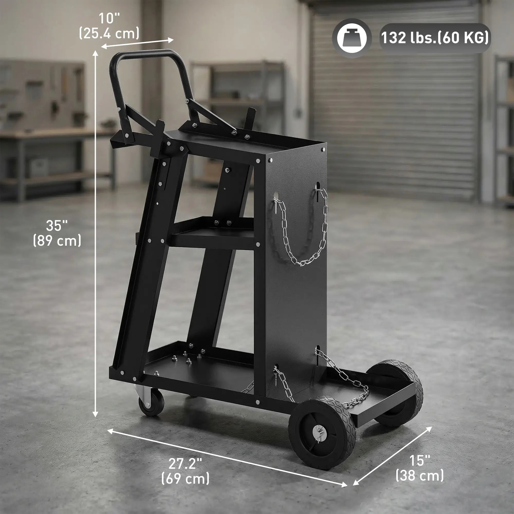 Welding Utility Cart 3-Tier Heavy Duty Rolling Tool Cart with Gas Cylinder Holder Black Tool Organizers at Gallery Canada