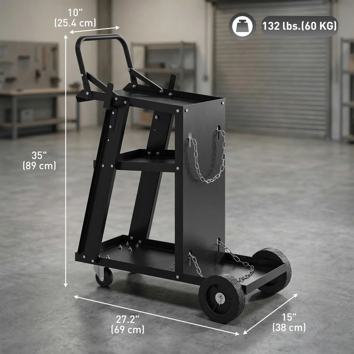 Welding Utility Cart 3-Tier Heavy Duty Rolling Tool Cart with Gas Cylinder Holder Black Tool Organizers at Gallery Canada