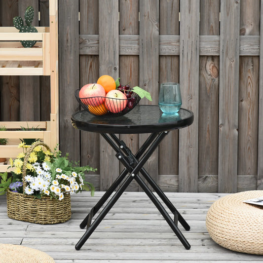 18" Round Folding Coffee Table, Tempered Glass Top, Portable for Patio, Balcony Patio Side Tables Black at Gallery Canada