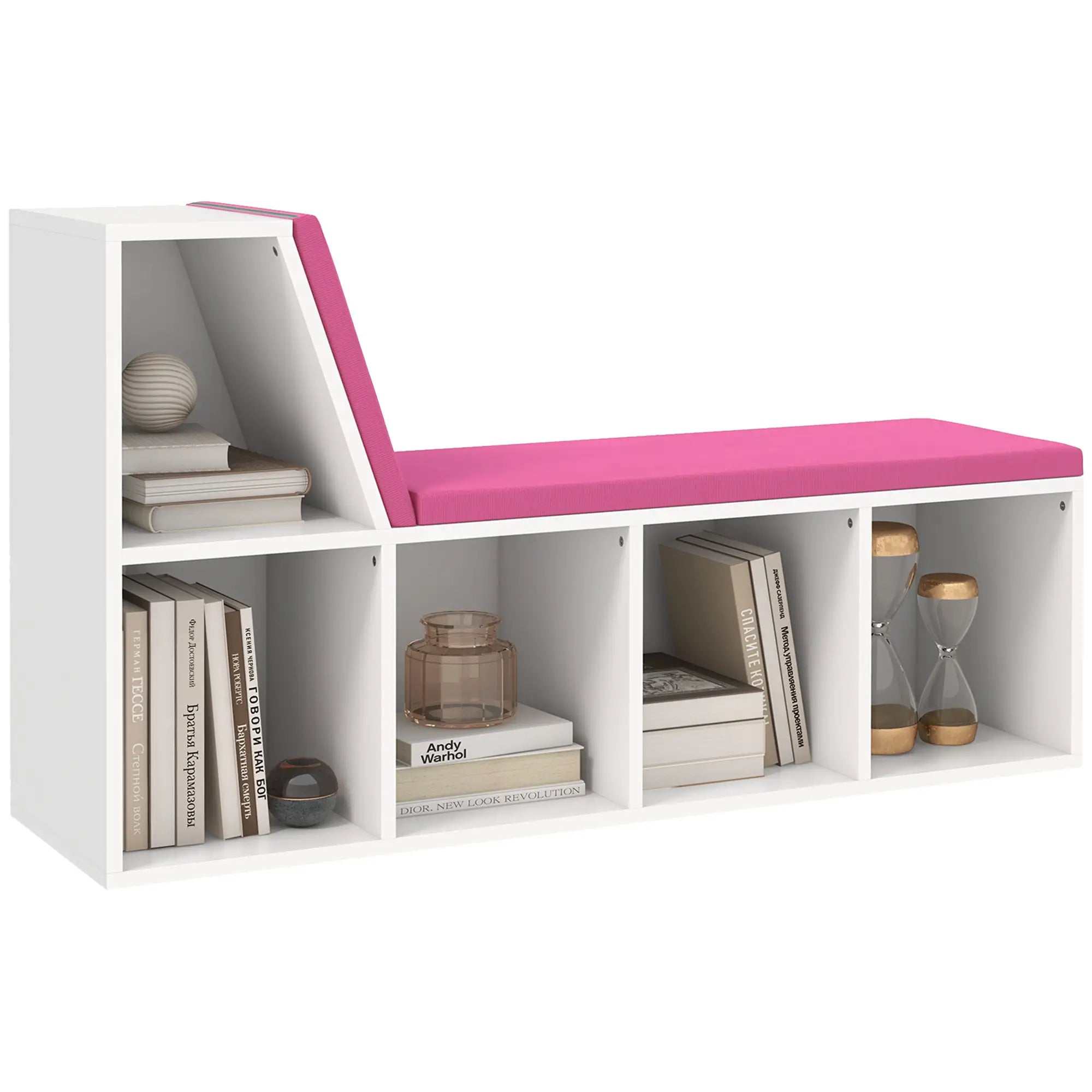 5-Cube Bookshelf with Cushioned Nook, Storage Shelves, Pink Bookshelves & Bookcases Pink, White at Gallery Canada