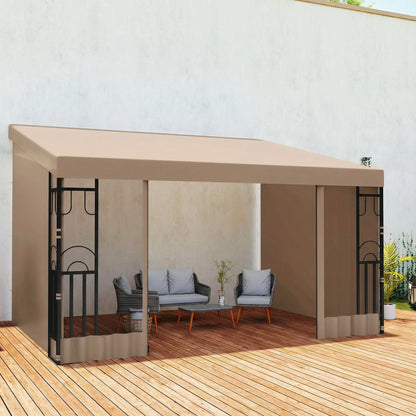 10' x 13' Wall Pergola, Outdoor Gazebo with Curtains, Nettings, Khaki Pergolas at Gallery Canada