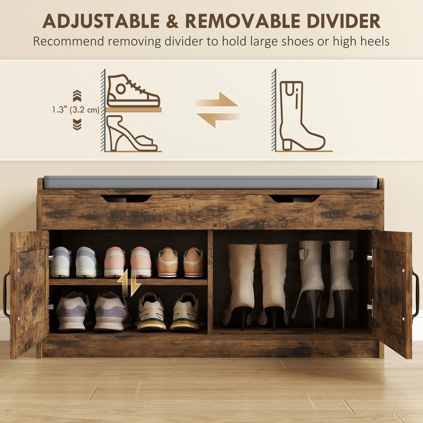 Shoe Storage Bench, 2-Tier Cabinet, Flip-Top, Padded Cushion, Rustic Brown Shoe Storage Cabinets & Racks at Gallery Canada