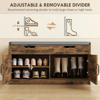Shoe Storage Bench, 2-Tier Cabinet, Flip-Top, Padded Cushion, Rustic Brown Shoe Storage Cabinets & Racks at Gallery Canada