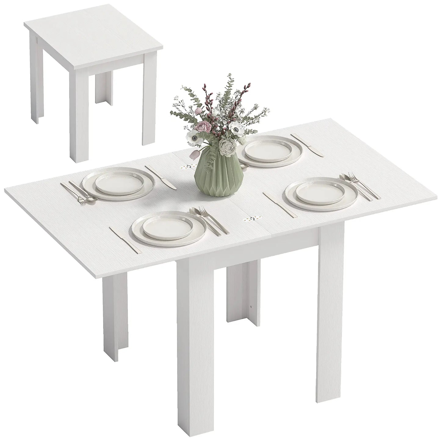 55" Extendable Dining Table for 4-6 Person, Kitchen Table, White Dining Tables at Gallery Canada