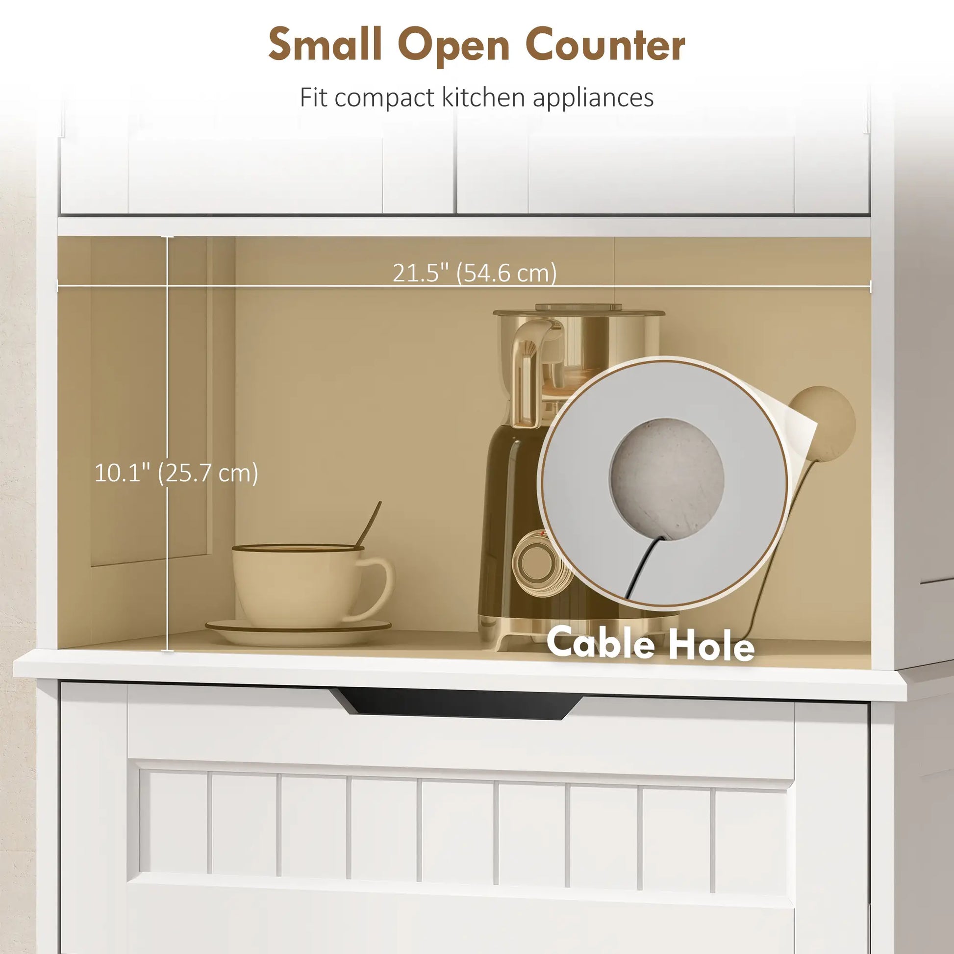 68" Tall Kitchen Buffet Hutch, 4 Doors, Drawer, Open Counter, White Kitchen Pantry Cabinets at Gallery Canada