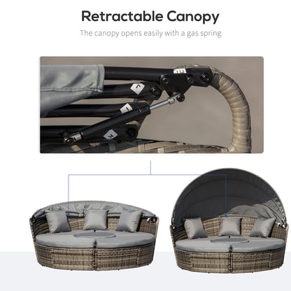 Outdoor Daybed with Canopy, PE Rattan Round Sofa, Patio Set with Cushions, Grey Daybeds at Gallery Canada