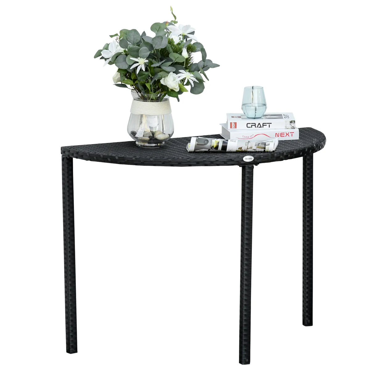 Half Round Side Table, PE Rattan Coffee Table, Black Patio Side Tables at Gallery Canada