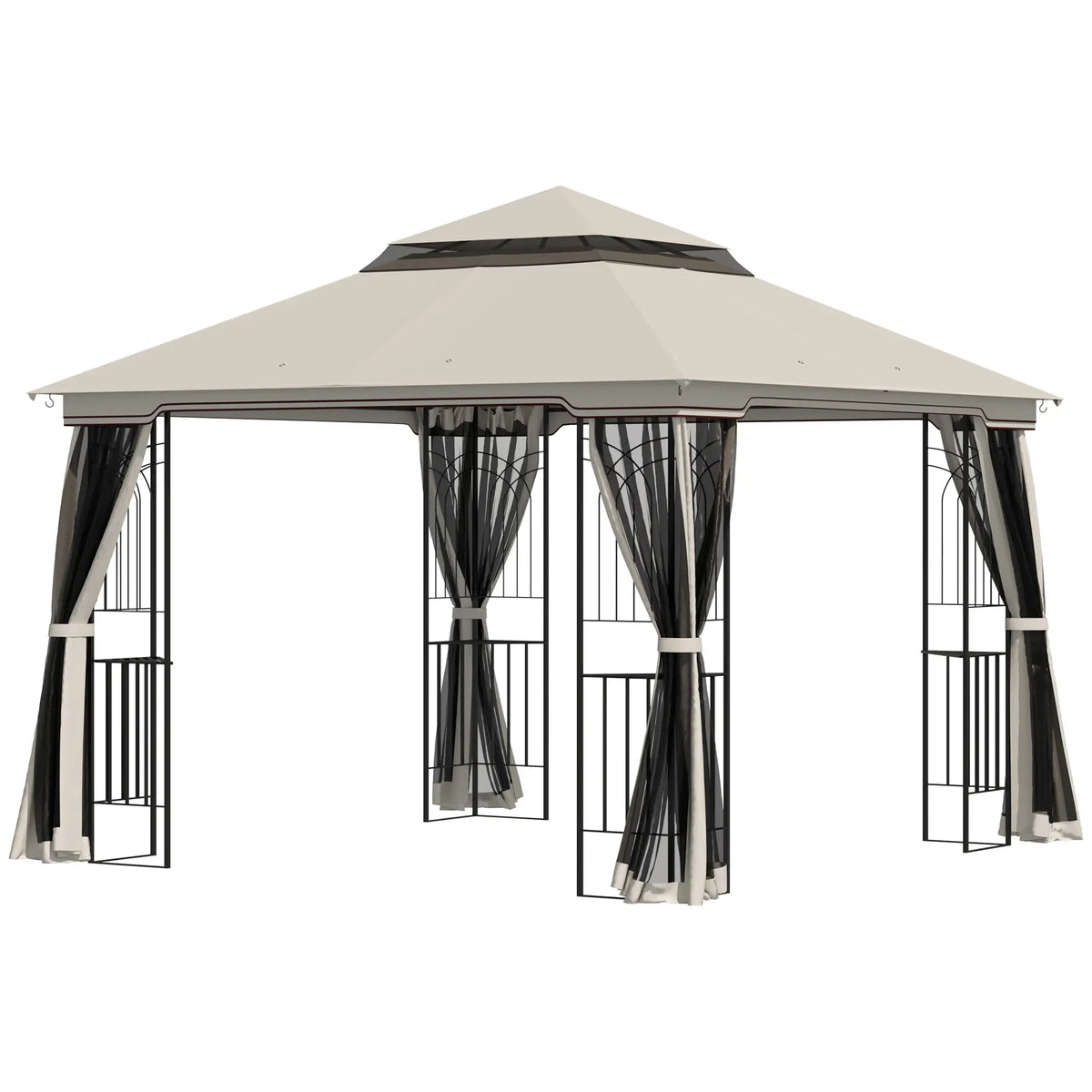 10'x10' Soft-Top Gazebo, Double Tier Roof, Mesh Curtains, Beige Gazebos at Gallery Canada