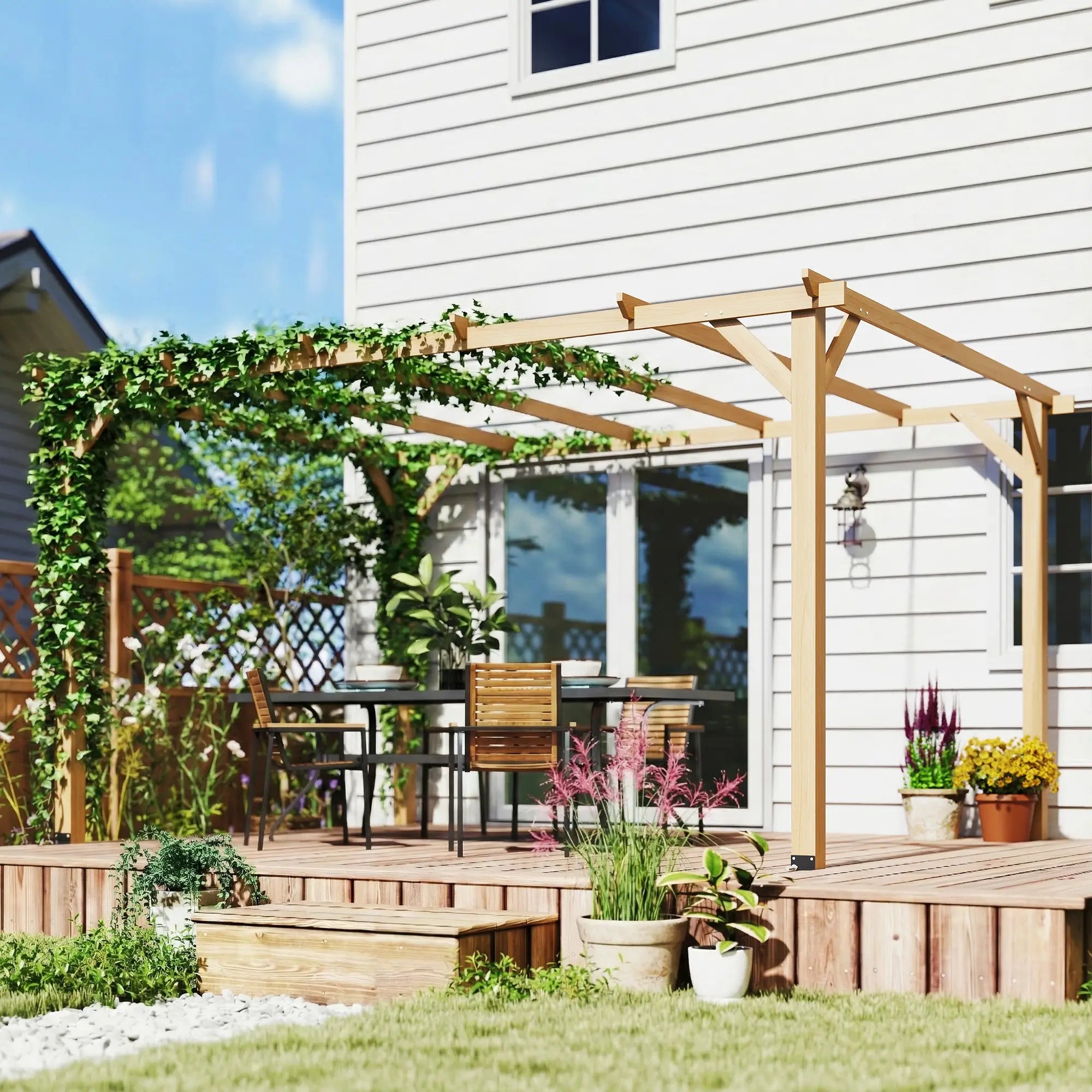 10' x 13' Wooden Pergola, Outdoor Gazebo Trellis, Concrete Anchors Pergolas at Gallery Canada