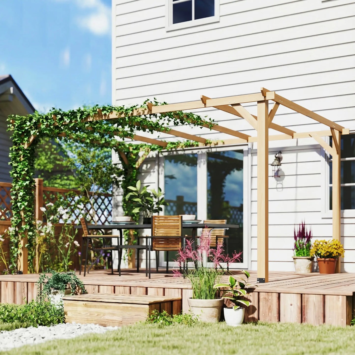 10' x 13' Wooden Pergola, Outdoor Gazebo Trellis, Concrete Anchors Pergolas at Gallery Canada