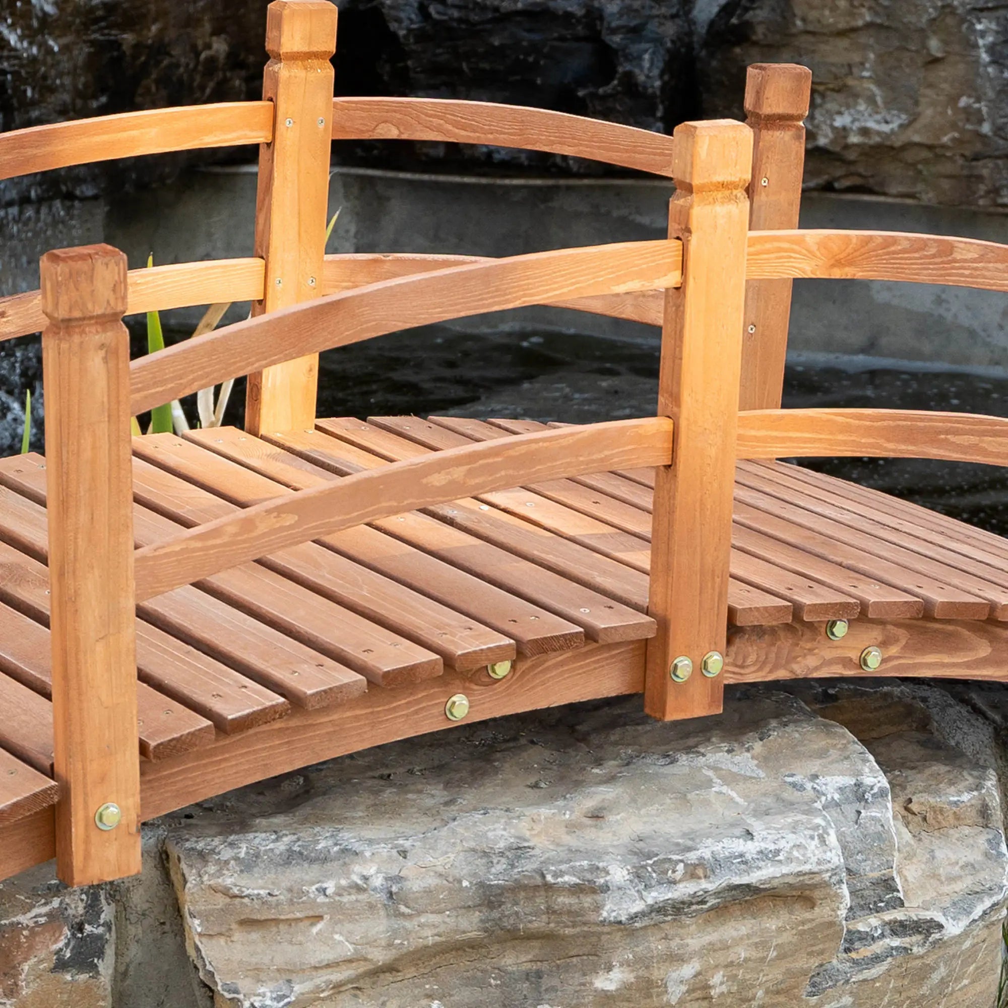 5FT Wooden Garden Bridge, Classic Arc Footbridge, Orange Garden Bridges at Gallery Canada