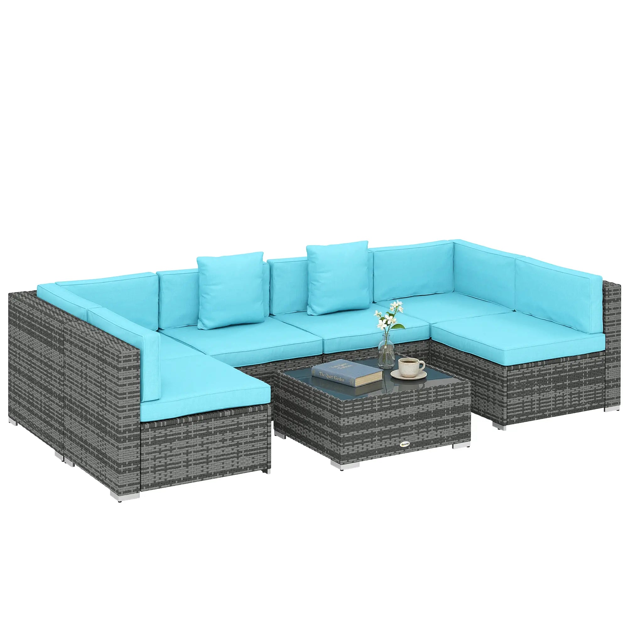 7 Piece Patio Furniture Set, PE Rattan Outdoor Conversation Set with Sectional Sofa Patio Furniture Sets at Gallery Canada
