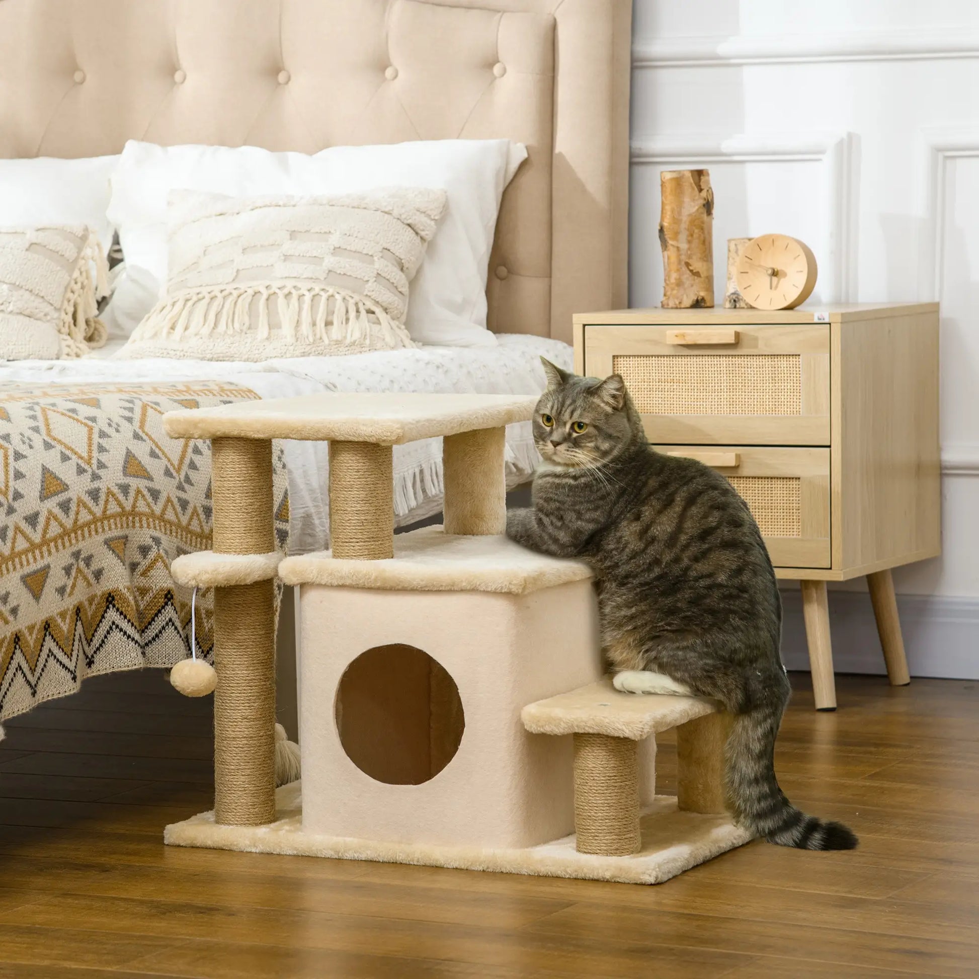 Cat Stairs with Scratching Posts, 23.6" x 15.7" x 26", Beige Dog Stairs at Gallery Canada